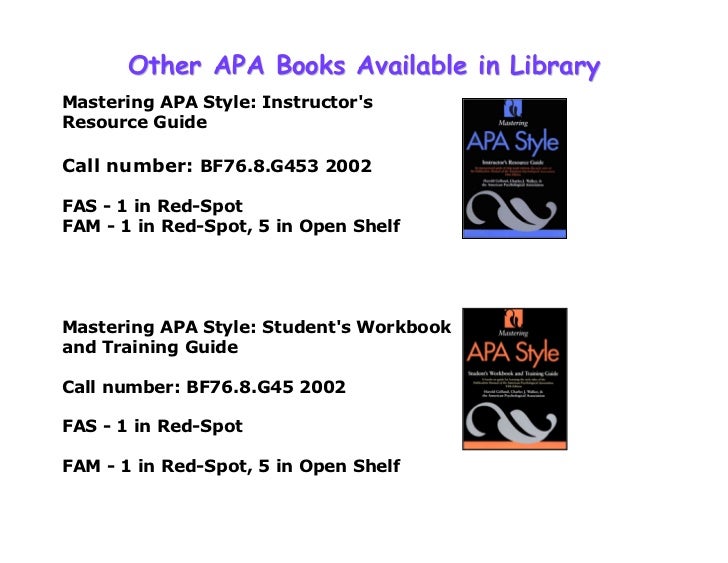 Mastering APA Style Students Workbook and Training Guide Fifth Edition